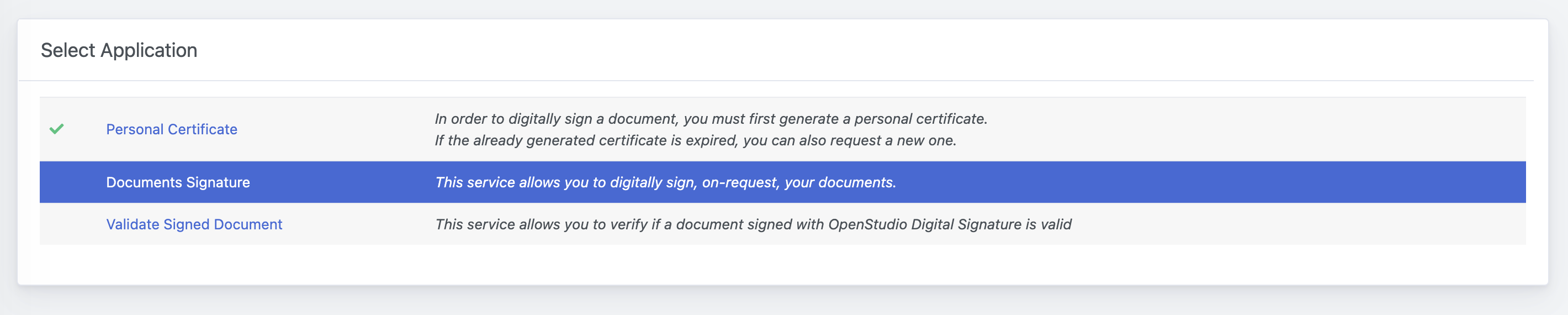 OpenStudio - Digital Signature - Select Documents Signature